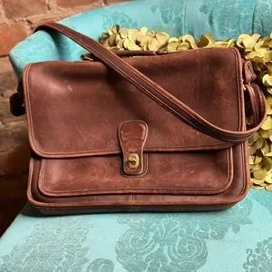 Coach Vintage Messenger Bag Shoulder 茶 USA VINTAGE COACH SHOULDER CROSSBODY BAG BRASS ZIPPED BROWN